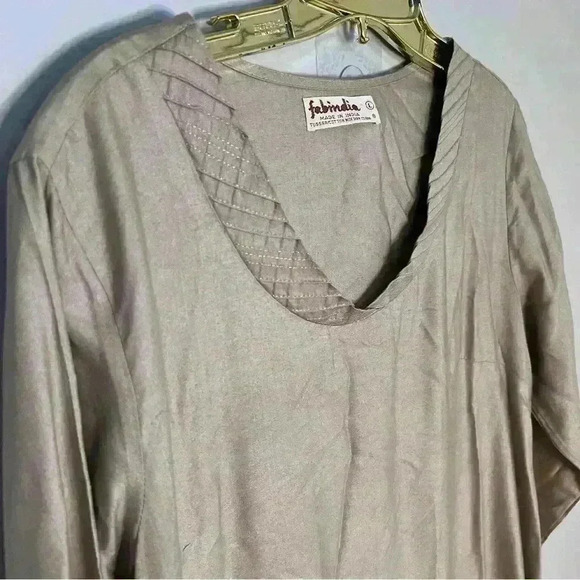 Fabindia Silk/Cotton Tunic, Golden Tan Color, 3/4 Sleeves, Size L NWOT - Picture 2 of 4